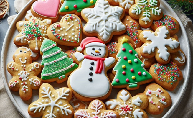 Festive sugar cookies on a tray