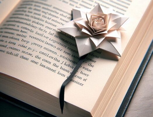 Book with origami flower shaped bookmark